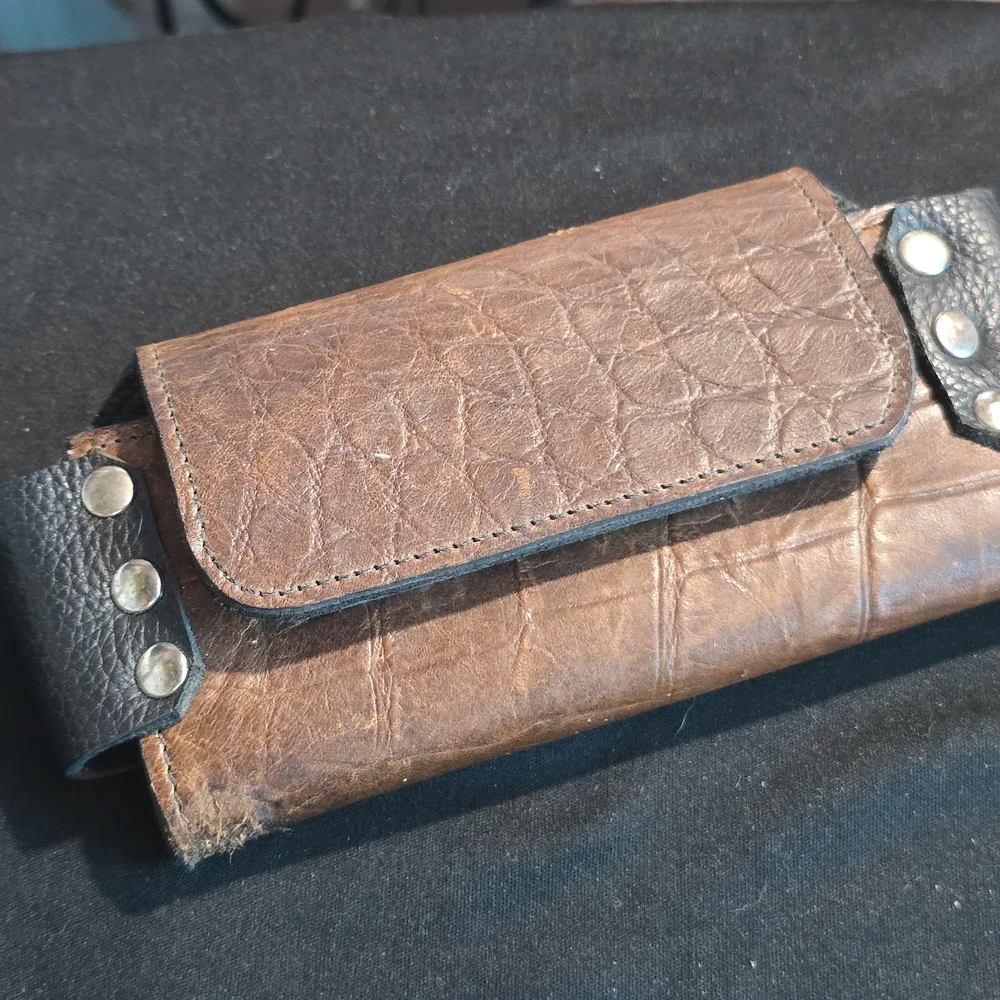 Handcrafted Brown Crocodile Print Leather Cell Phone Case With Belt Clip